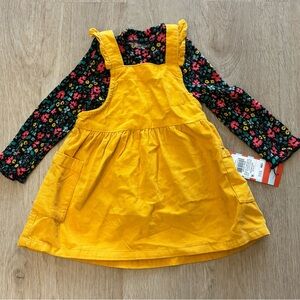 NWT Cat & Jack Yellow Pinafore Corduroy Dress with Floral Top